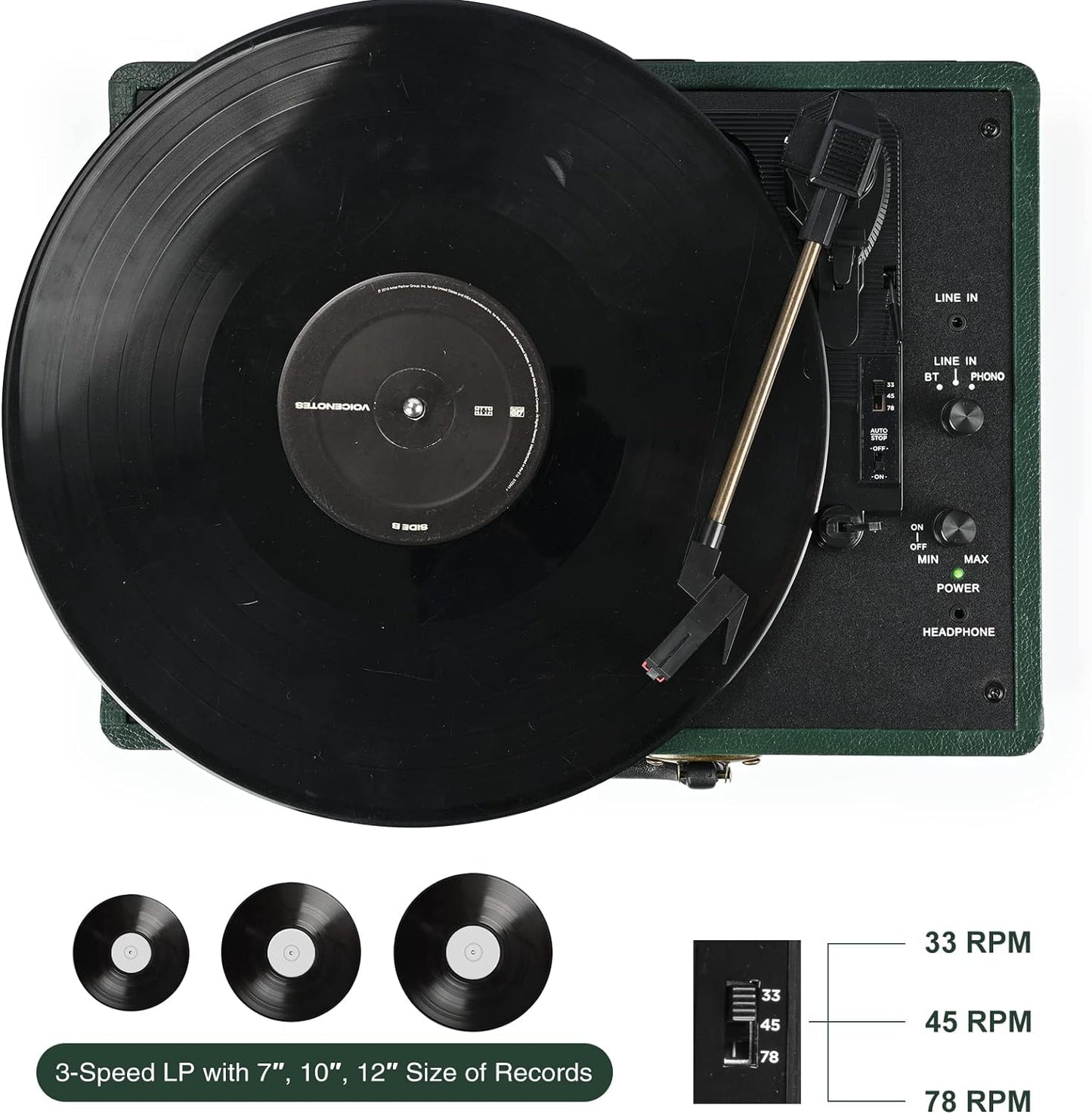 Portable Platine Vinyle à 3 Vitesses 33/45/78 Tourne Disque avec Enceintes Intégrées, AUX in et Prise RCA, Conception de Valise Rétro Vintage