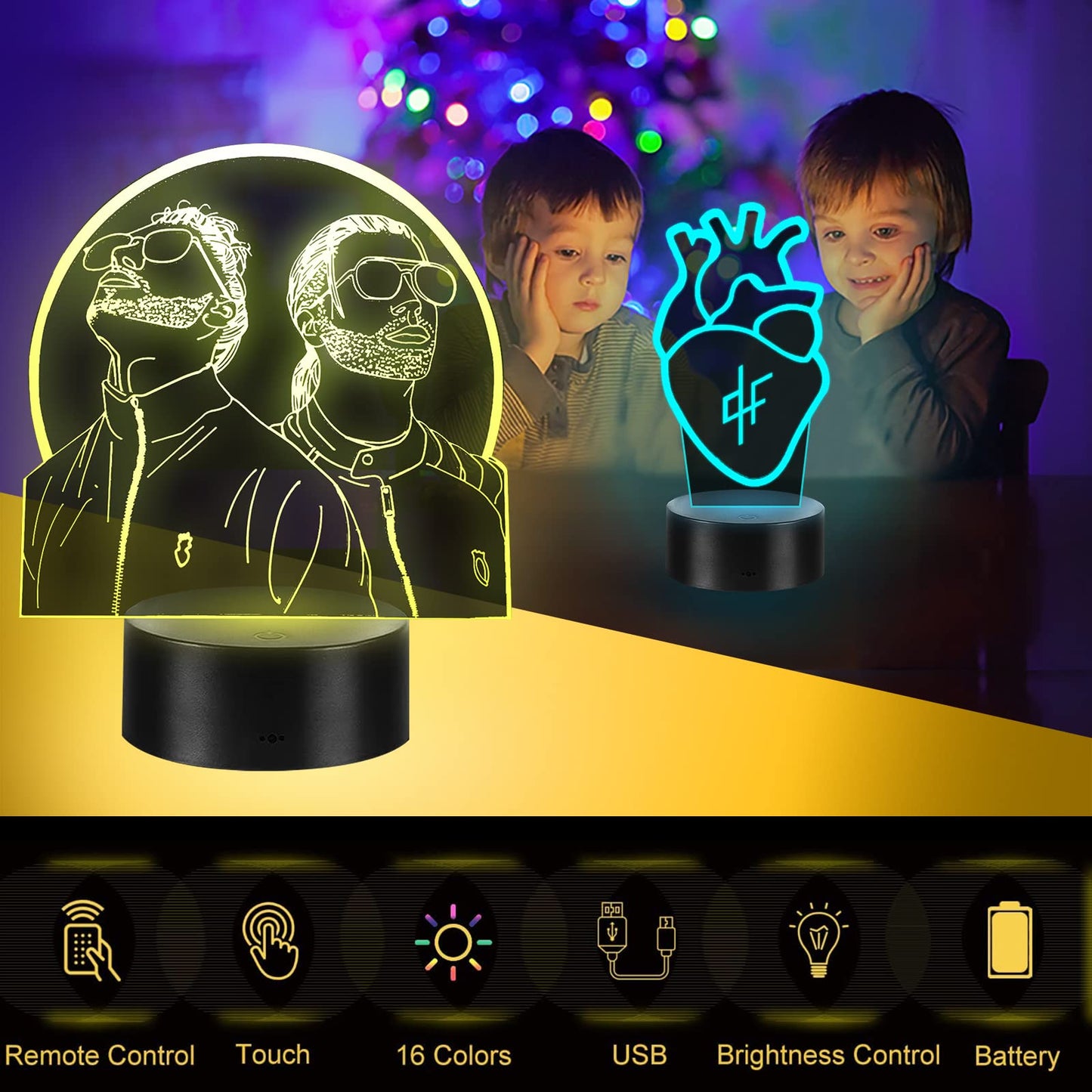 Lampe 3D Rap Group PNL 2-en-1 LED Illusion Veilleuse ,Télécommande 16 Couleurs Changement Tactile Interrupteur Lumière De Nuit Art Déco,Decoration Chambre Cadeaux Parfaits pour Les Fans De Group PNL